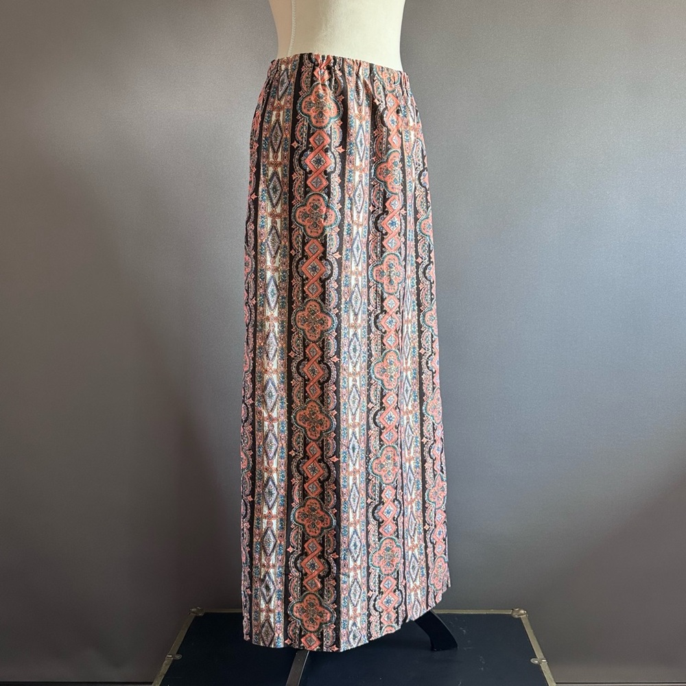 Bohemian Maxi Skirt with Elastic Waist - Peach Multi